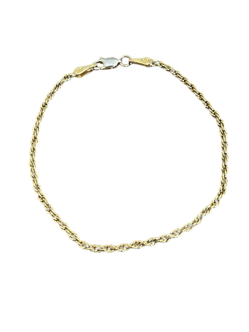 7" Gold Plated Rope Chain Bracelet Stamped 925