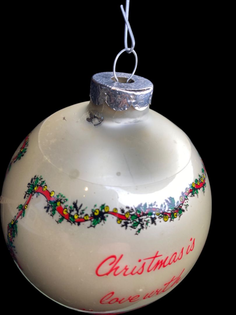 Vintage Glass Ball Ornament Holly Hobbie 3.3" Diameter Love Trimmings