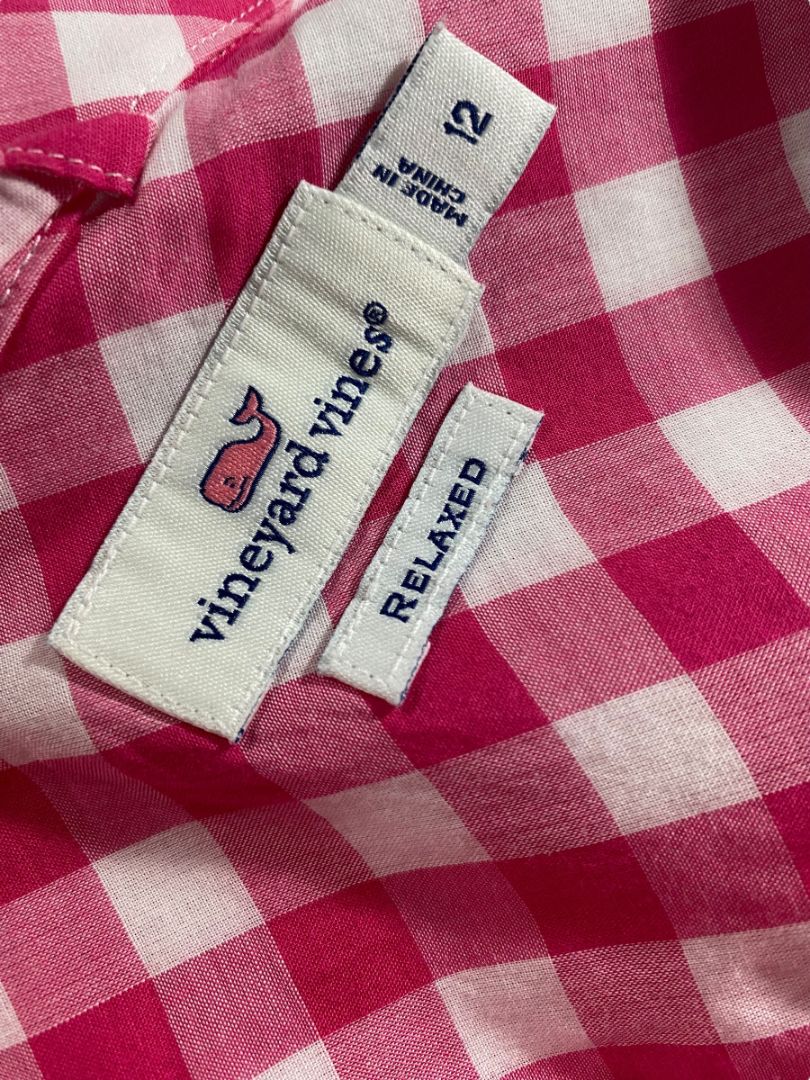 Size 12 Vineyard Vines Womens Relaxed Fit Gingham Button Up Pink White