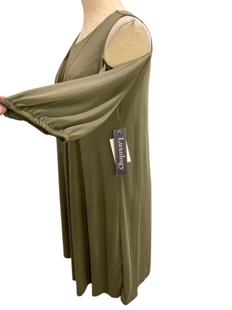 Small Luxology Olive Green New Shift Dress Cold Shoulder Detachable Necklace