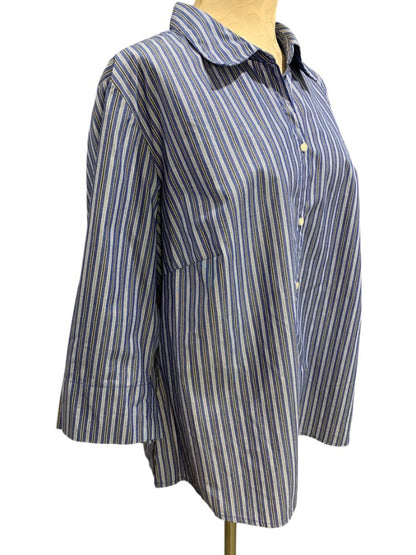 Size 1X ALS Wrinkle Free Blue Stripe Womens Button Up Shirt Wrinkle Free