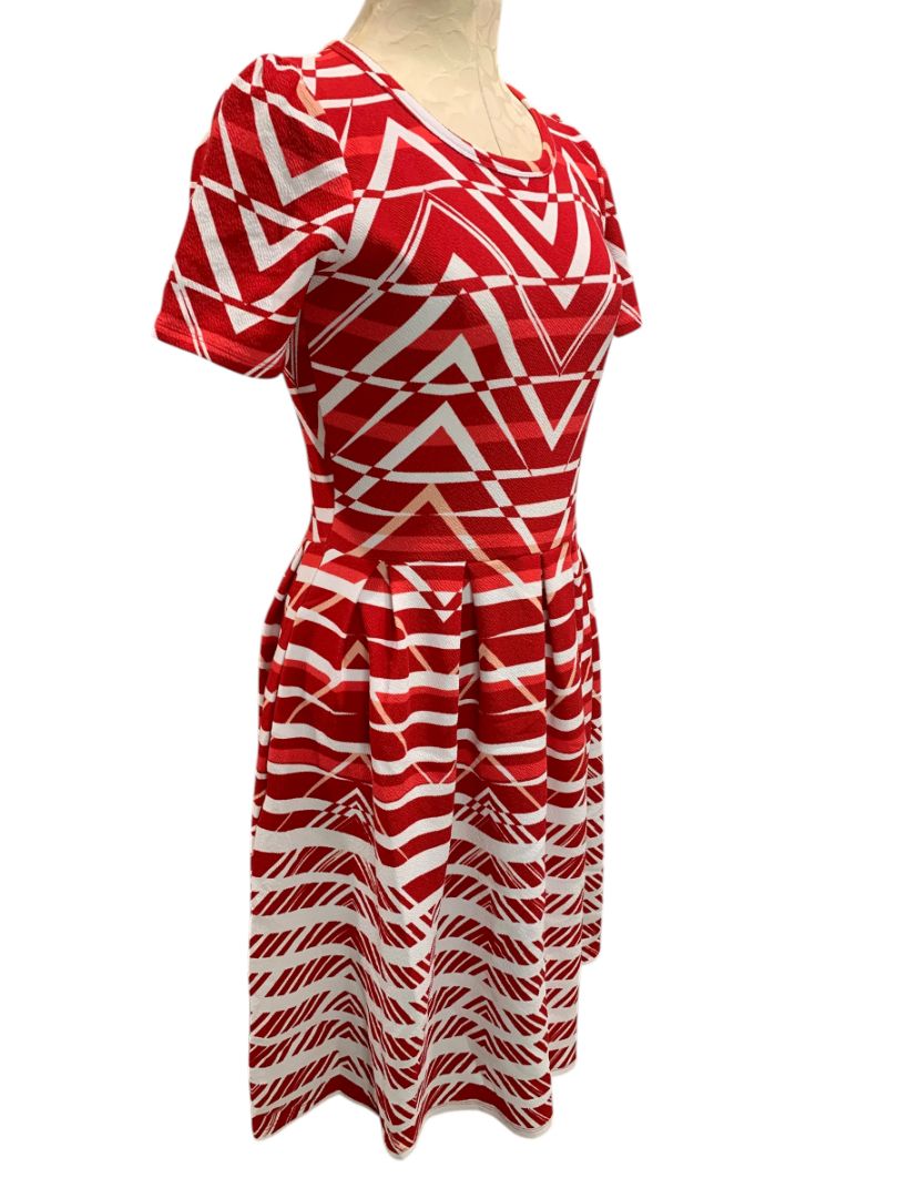Medium LulaRoe Amelia Dress Pockets Red White