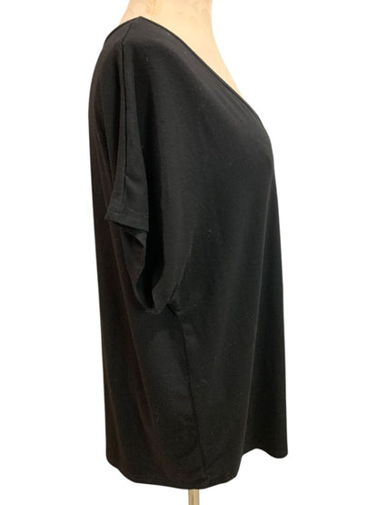 Size 1XL Womens Black V-Neck Short Sleeve Tshirt Loose Fit