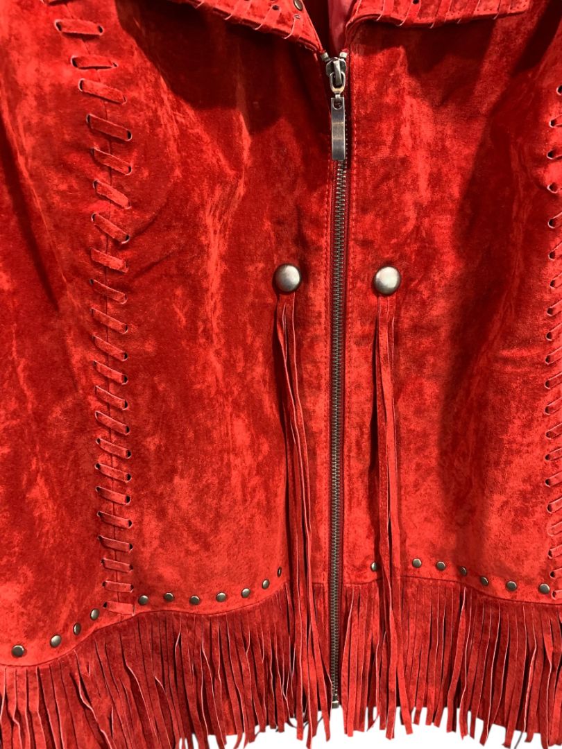 Size 3X Midnight Velvet Womens Red Suede Western Jacket Fringe New