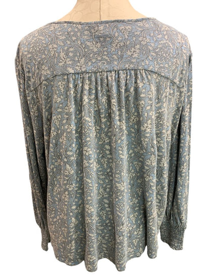 Size XL Lucky Brand Womens Knit Peasant Style Top Blue Ivory Boho