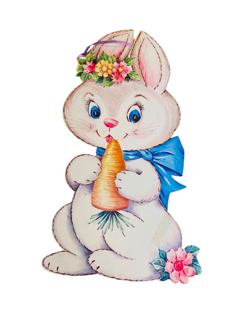 Vintage Easter White Bunny Rabbit with Carrot Diecut 16"