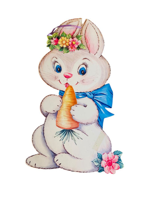 Vintage Easter White Bunny Rabbit with Carrot Diecut 16"