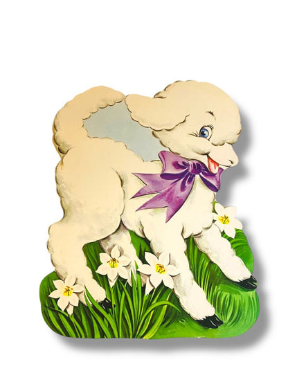 Vintage Spring Lamb Diecut Daffodils 17" Cute Retro Easter