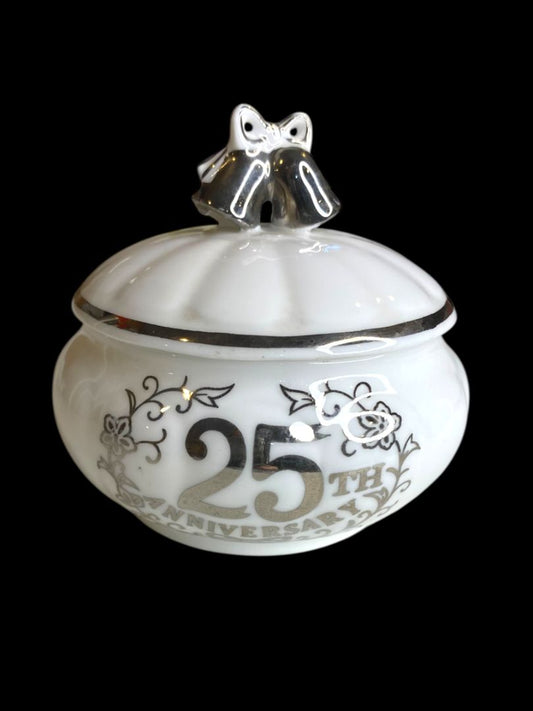 Vintage Enesco Bone China 25th Anniversary Trinket Jar Maruri Masterpiece