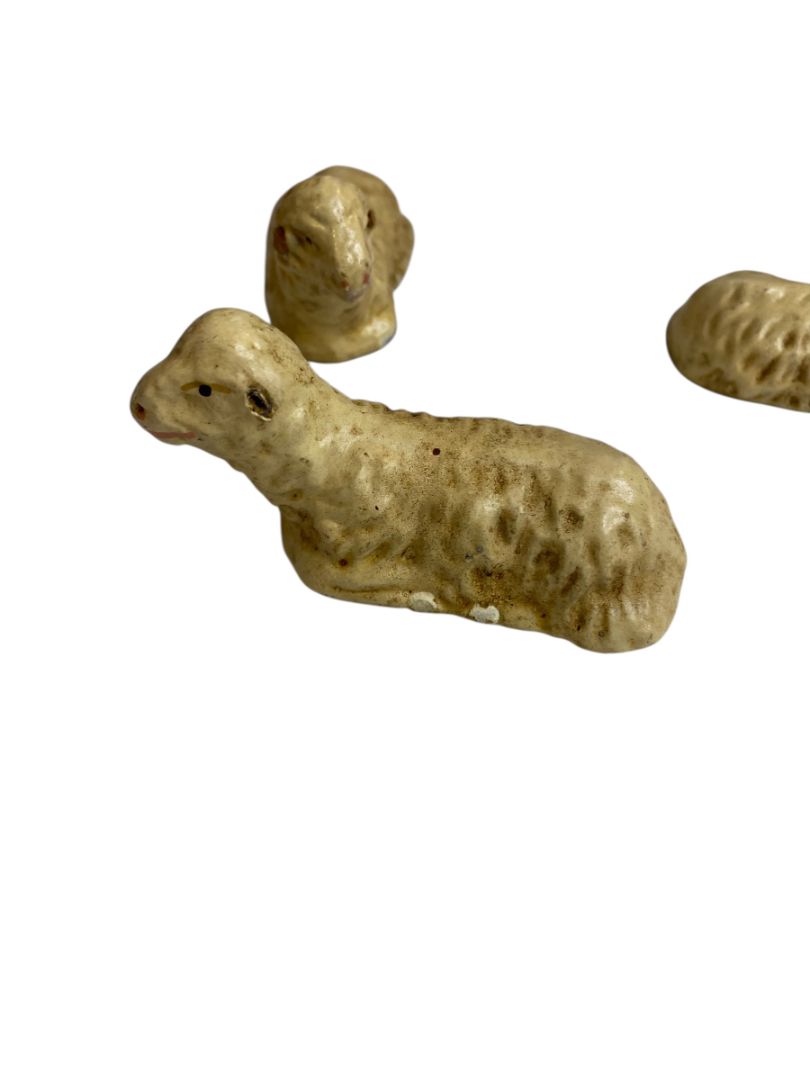 Vintage Three Sheep Hollow Plaster Nativity Figurine Western Germany 1.5" High