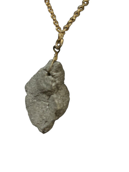 Rough Pyrite Necklace 28" Goldtone Chain 1" Stone