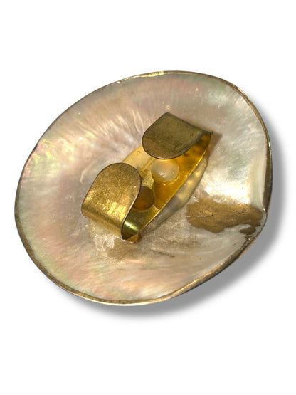 Vintage Shell Mother of Pearl Belt Buckle Goldtone Trim 2.75"