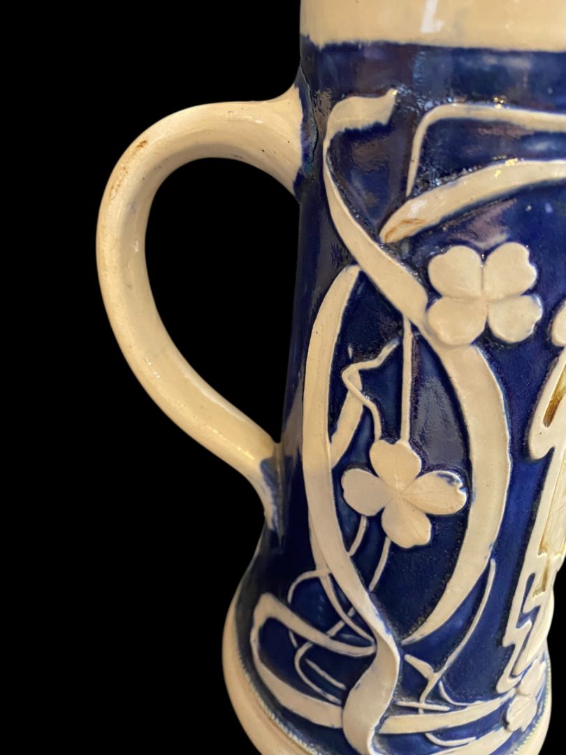 Vintage German Beer Stein Cobalt Stoneware Bier Und Scene in Relief