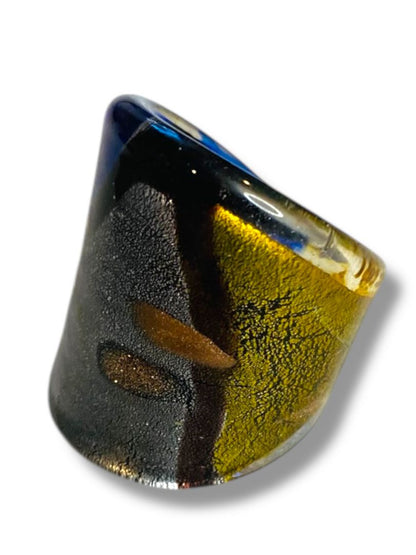 Size 8 All Glass Ring Multicolor Artisan Jewelry Blue Silvertone Goldtone
