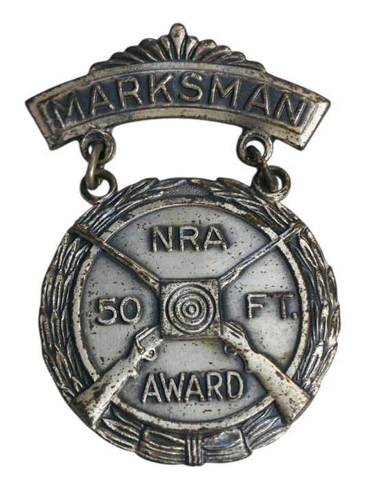 Vintage NRA Marksman 50ft Award Pin Badge Medal 1.9" Silvertone Blackinton