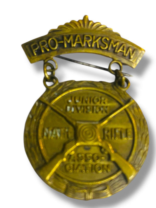 Vintage NRA Pro-Marksman Junior Division Badge Pin Medal 1.75" Goldtone