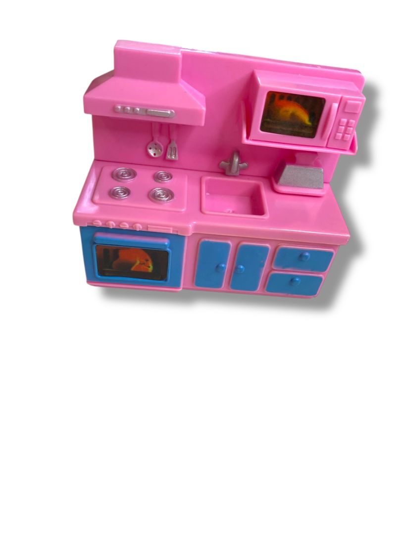 Dollhouse Miniature Pink Kitchen Sink Oven Microwave 3.75"l x 3"h