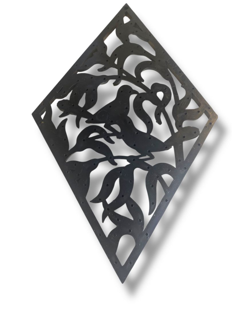 1970s Burwood Homco Wall Plaque  Birds Flower Diamond 16.75"h x 10.25"