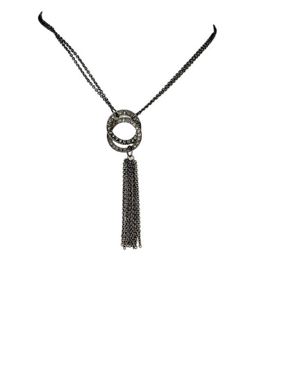 Pewter Color Dual Chain 17" Necklace with Tassel