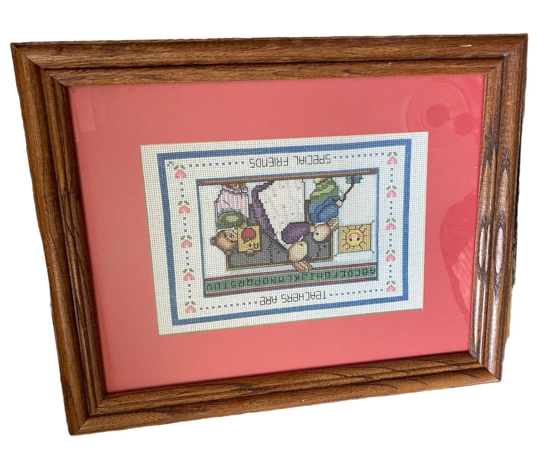 Teachers Are Special Friends Hand Made Vintage 1993 Cross Stitch Framed