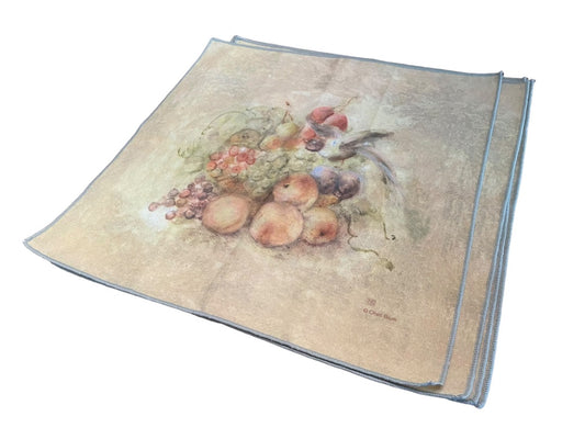 Set of 4 Vintage Cheri Blum Fruit Cloth Dinner Linens Napkins 18.5" Square