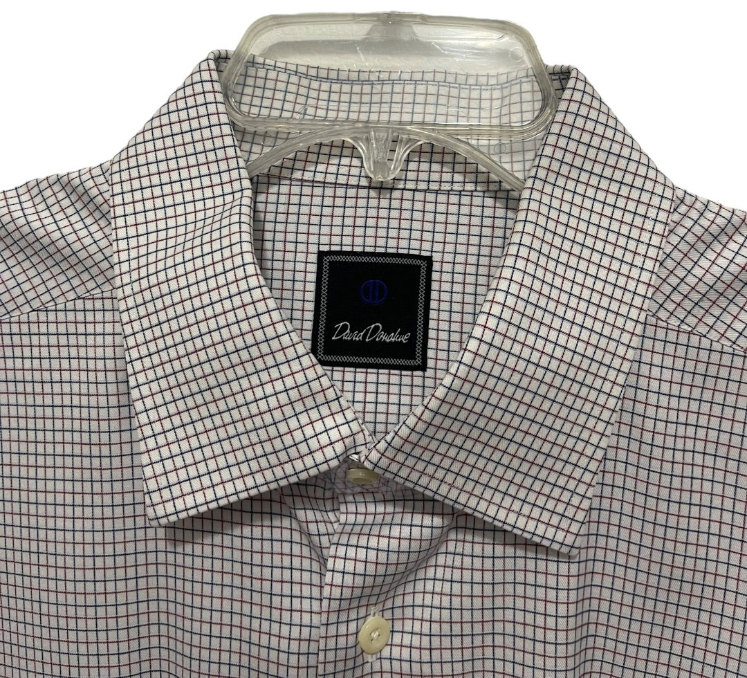 17.5 (32/33) David Donahue Mens Button Up White Blue Red Dress Shirt