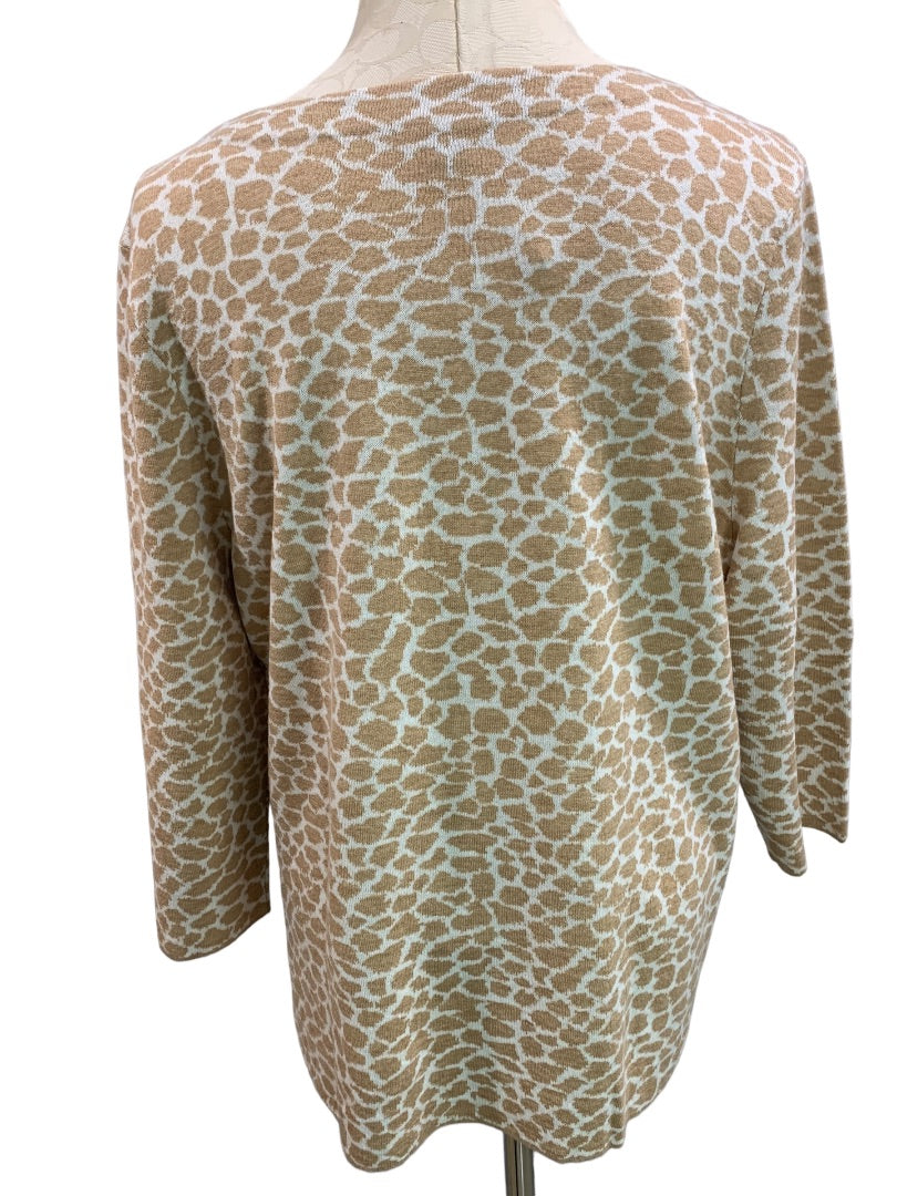 2X Talbots Woman Animal Print 3/4 Sleeve Sweater Merino Wool Cotton Blend