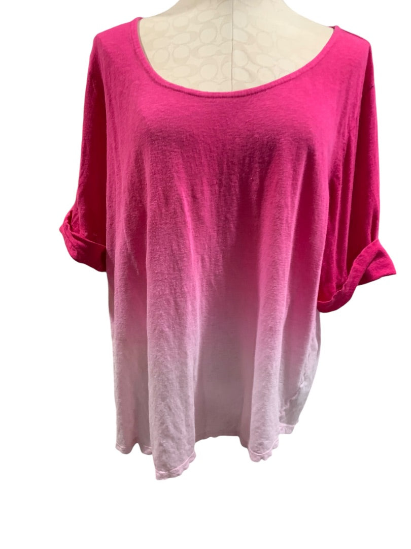 3X Lauren Ralph Lauren Womens Pink Ombre Scoop Neck Linen Tshirt Cuffed Sleeve