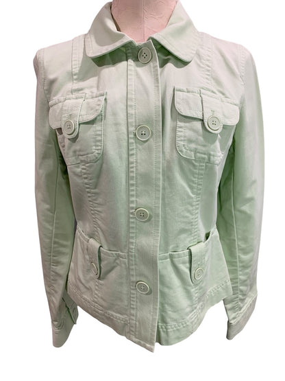 Size 8 Loft Womens Pastel Green Button Up Jacket 100% Cotton Fitted