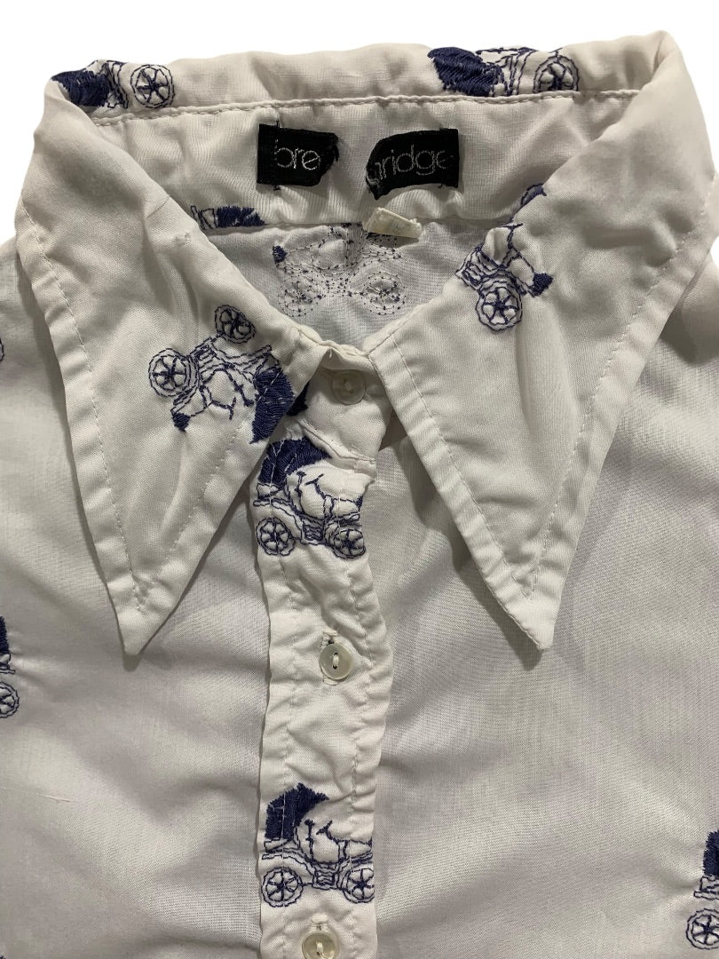 Size 10 Breckenridge Womens Vintage Button Up Blouse White Embroidered