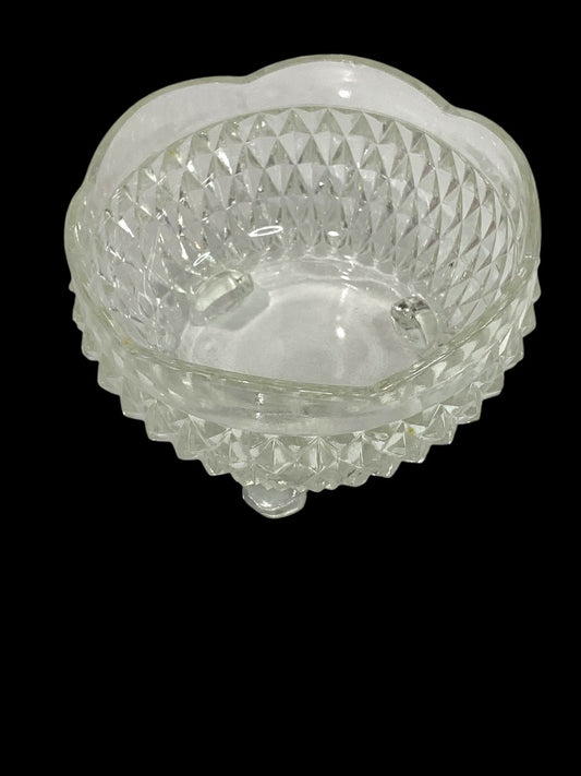 Vintage Indiana Glass Clear Diamond Point Candy Dish Three Toe