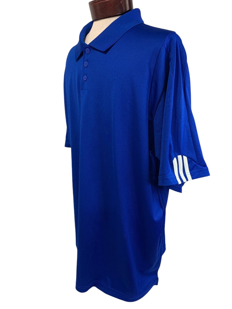 Large  Adidas Golf Mens New Royal Blue Polo Shirt ClimaLite Striped Cuff P77778