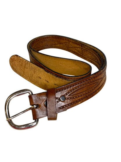 Vintage 1970s Mens Tooled Leather Belt Well Worn 42-46 Inch Waist