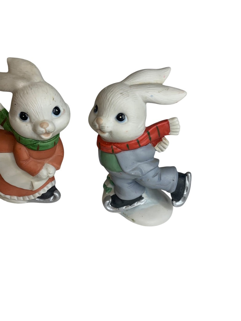 Homco Home Interiors 5305 Ice Skating Bunnies Figurine 4 Inch