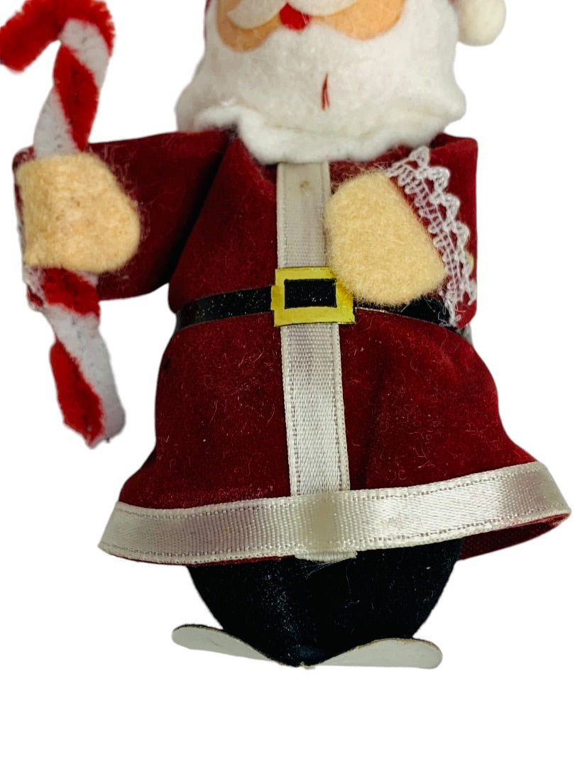 1990s Styrofoam Velvet Felt Santa Ornament Christmas 4 Inch