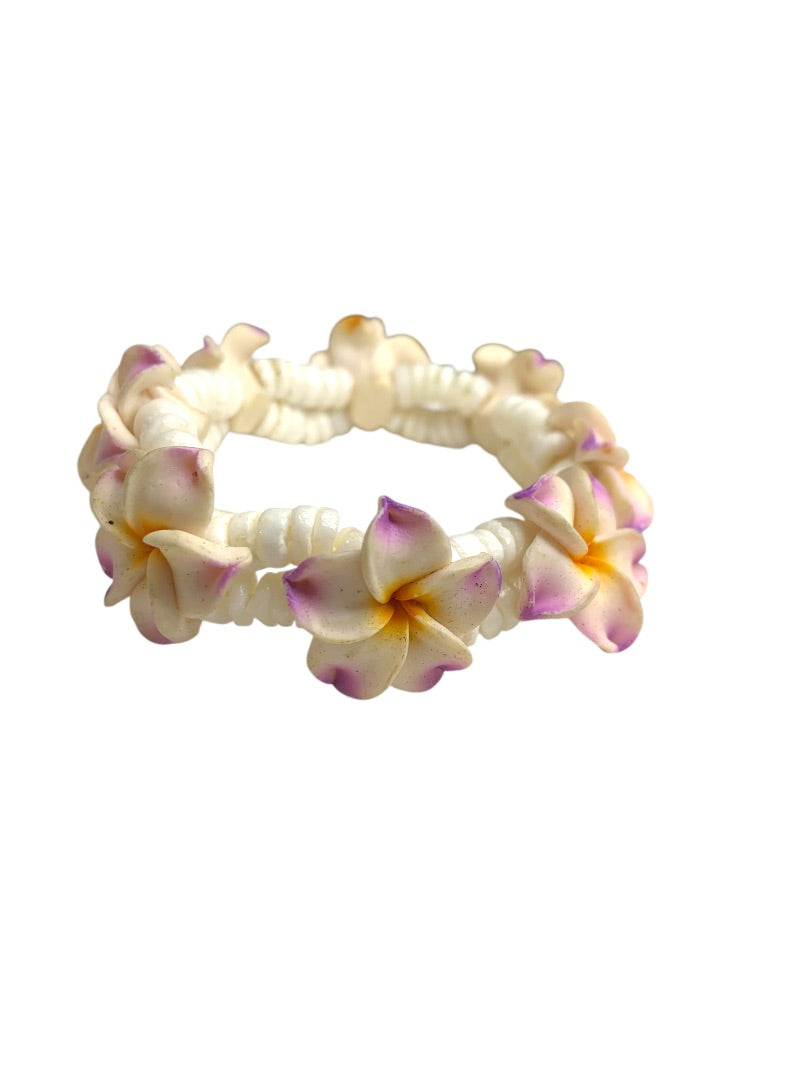 Plumeria Fimo Stretch Bracelet White Double Strand