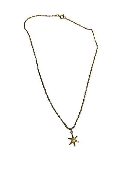 Goldtone Necklace 15.5 Inch Star Pendant Pearl Inset Delicate