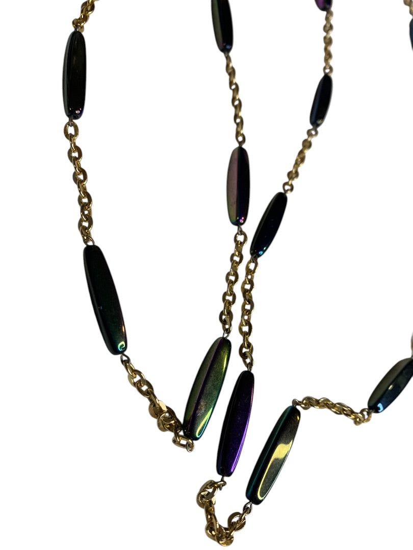 Vintage Goldtone Strand String Necklace Barrel Closure Purple Blue Green