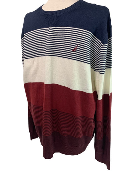 XXL NavTech by Nautica Mens New Striped Sweater Shipwreck Burgundy