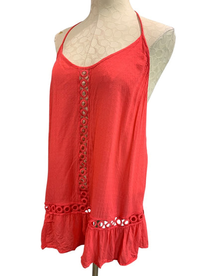 XS Chelsea28 Sheer Eyelet Coral Shirt Blouse Sleeveless Tunic