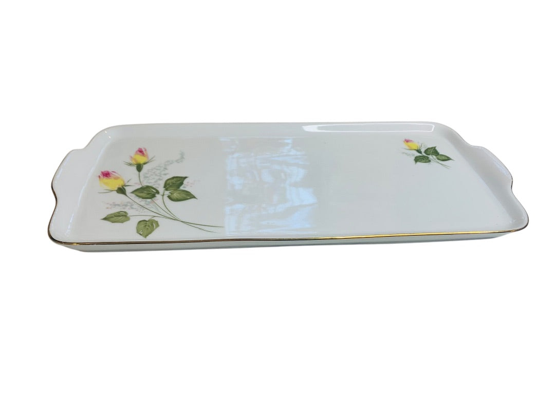 Vintage Hutschenreuther Bavaria Germany Yellow Pink Rose 12.5" Tray