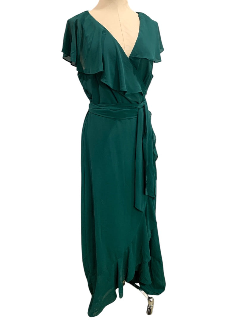 2XL Shein Curve Womens Emerald Green Chiffon Maxi Wrap Dress