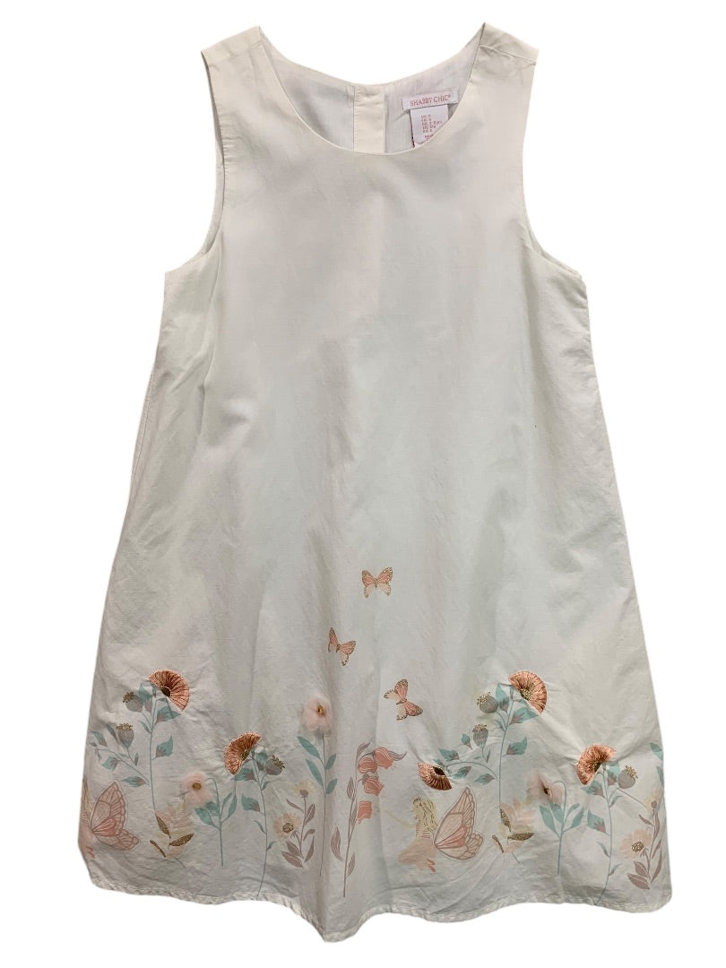 Size 8 Shabby Chic Girls White Sleeveless Shift Dress Embroidered