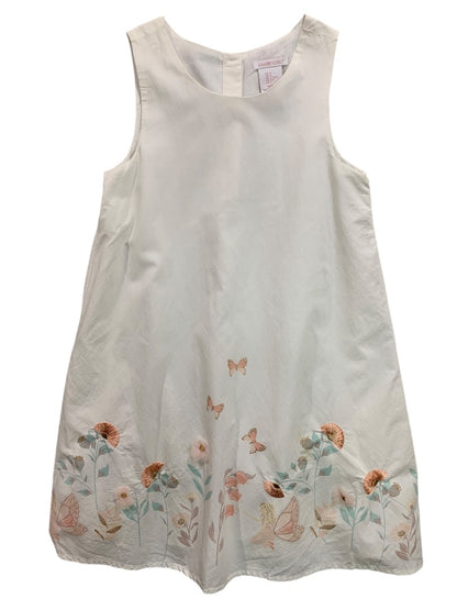 Size 8 Shabby Chic Girls White Sleeveless Shift Dress Embroidered