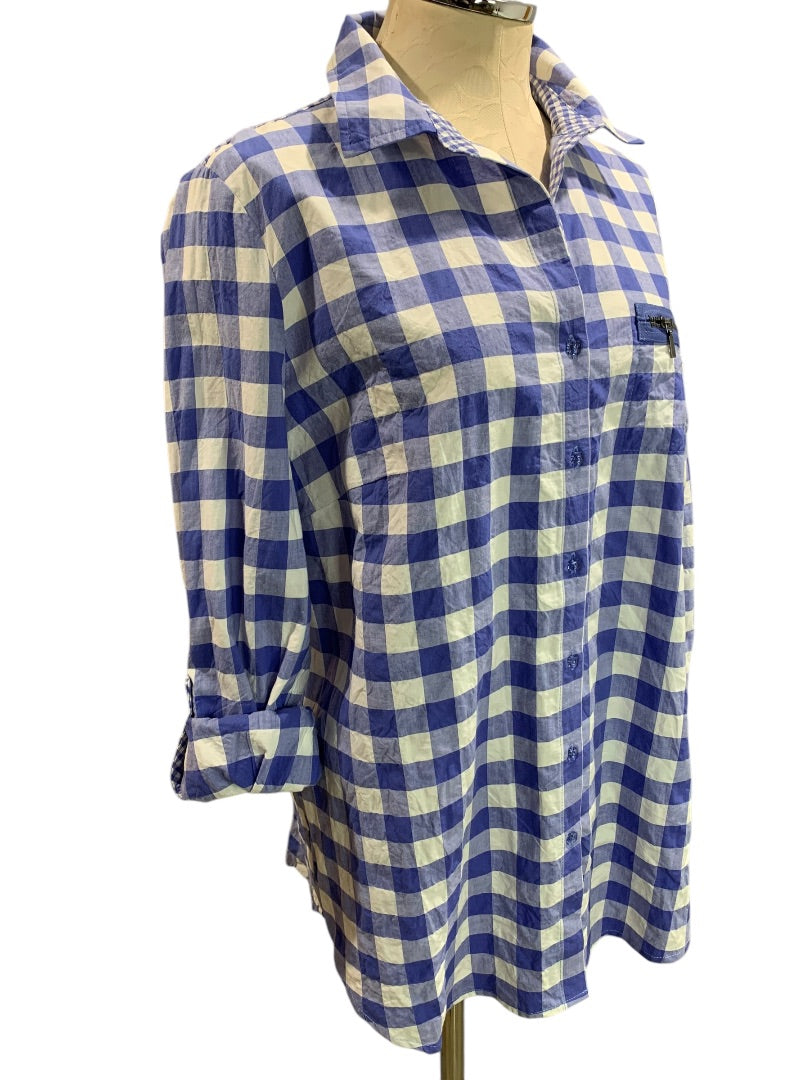 Large Multiples Womens Gingham Blouse Rolltab Sleeve Shirt