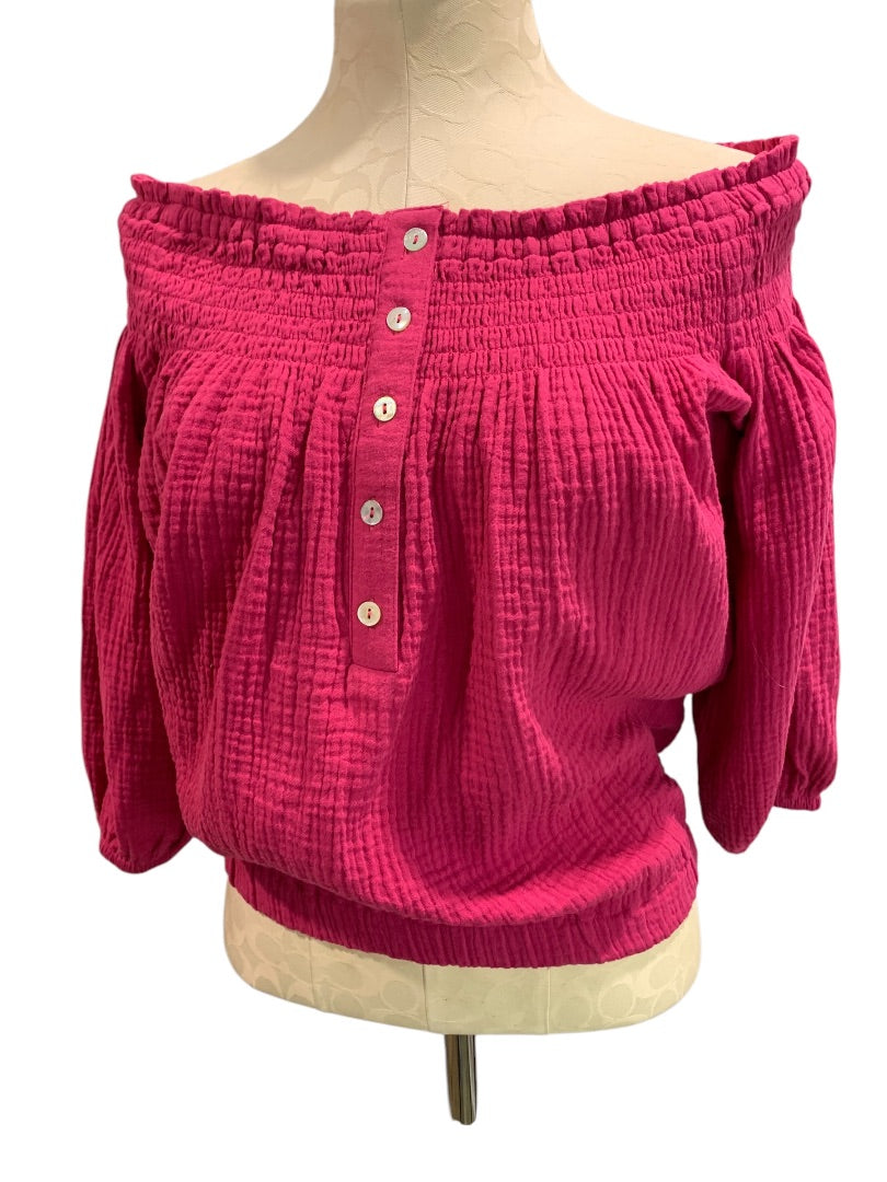 XS Roan + Ryan Fuchsia Womens Off Shoulder Banded Shirt Blouse