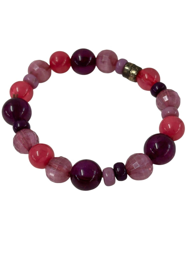 Set of 2 Acrylic Stretch Bracelets Black Purple Pink