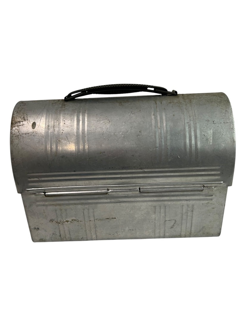 Vintage Dome Top Metal Lunch Box Silver Retro Miner