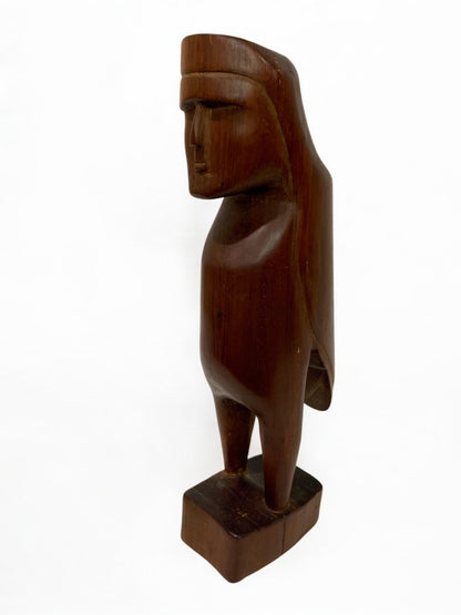 Carved Midcentury Teak Statue Figurine 8.6 Inches