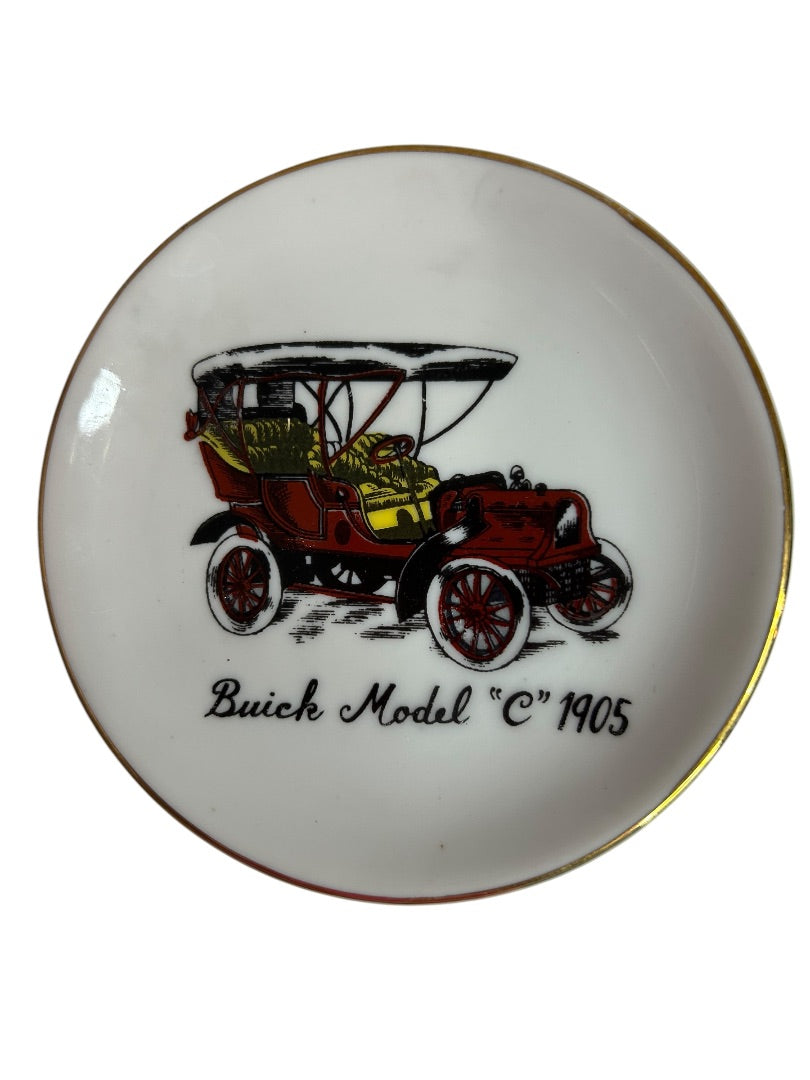 Vintage Set of 4 Antique Car 4” Gold Rim Porcelain Coasters Plate Ashtray